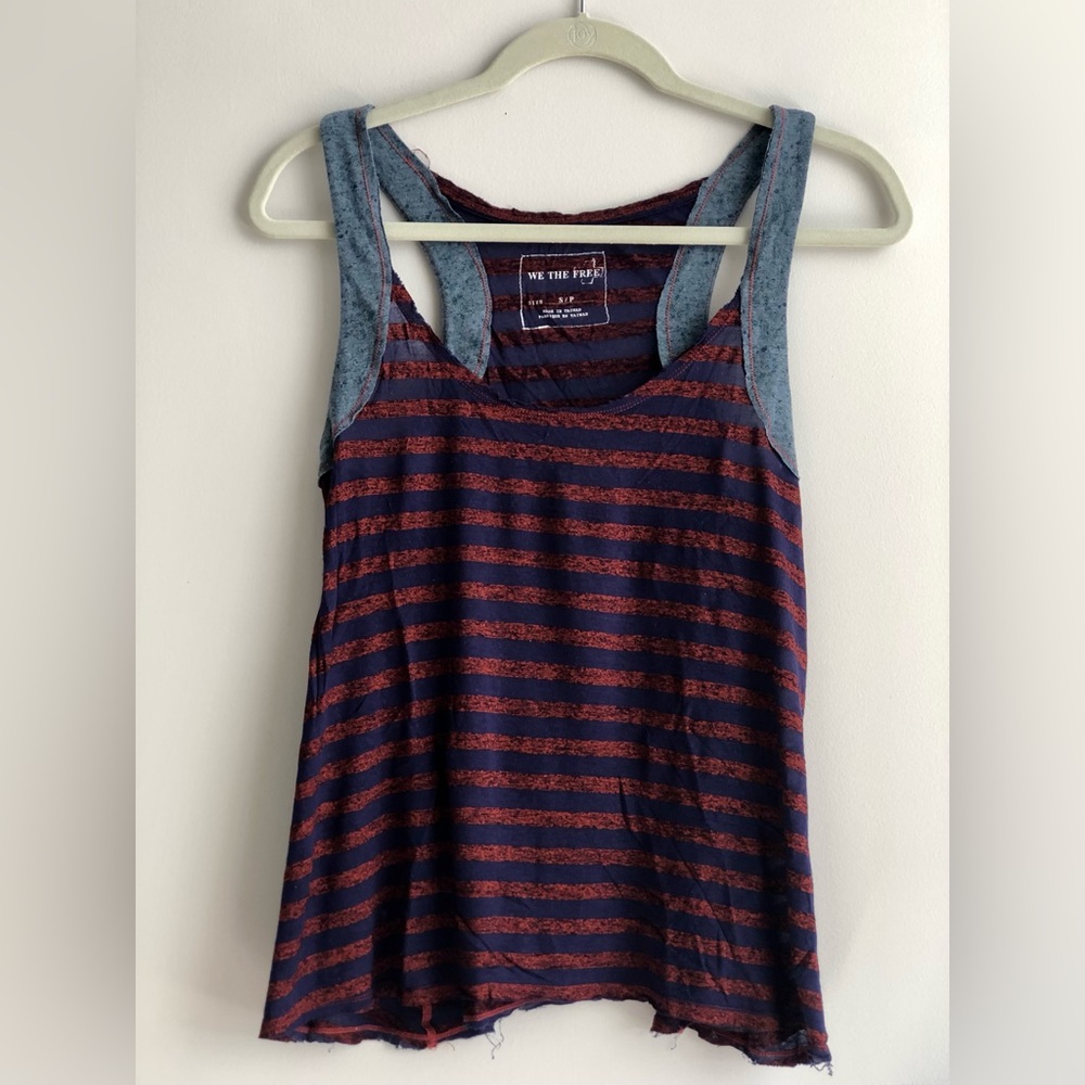 We The Free Rare Striped Racerback Casual Navy and Rust Red Tank Women’s Size S